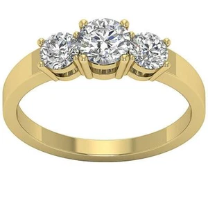Three Stone Wedding SI1 G 1.01 Carat Natural Diamond Ring 14K Yellow Gold 5.20mm - Picture 1 of 10