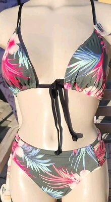 Victorias Secret ROSA Vintage L Conjunto de Bikini 💜 Verde Frontal Cierre Tanga Descarado Foto 1 de 4