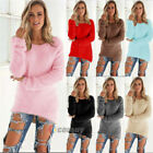 Women Fluffy Long Sleeve Sweater Jumper Pullover Crew Neck Tops Winter Knitwear