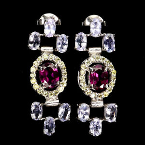 Oval Rhodolite Garnet Tanzanite Gemstone 925 Sterling Silver Jewelry Earrings
