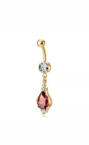 Belly Button Ring En Plaqué Or Jaune 14K Avec Rubis Et Diamant Simulé 2,10Ct - Photo 1/4