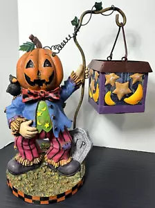 Aurora World Spaventapasseri Portacandele Tea Light Figura Halloween 8" Resina - Foto 1 di 13