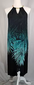 Jennifer Lopez Womens High Low Flowy Maxi Dress M Sleeveless Black Green Floral - Picture 1 of 16