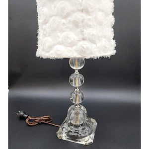 Vtg 50s Floral Glass Table Lamp Etched Lamp With White Fabric Floral Lamp Shade - Picture 1 of 10
