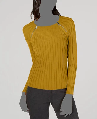 Inc International Concepts Women Yellow Silver Raglan Zip Sweater Top Size M Foto 1 de 3