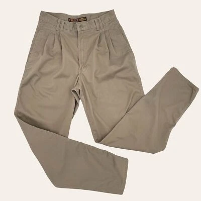 Vintage Bugle Boy Khakis Pants 90s Men Pleated Waist Darts Khaki Tan Dad Preppy - Image 1 of 4