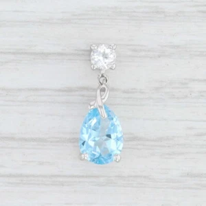 New Blue White Topaz Teardrop Pendant 10k White Gold - Picture 1 of 4