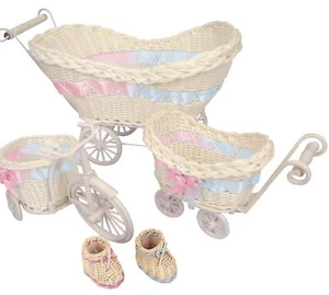 Mini Pram Baby Baskets and Favours! Hamper Shower Stroller Vintage Craft - Picture 1 of 1