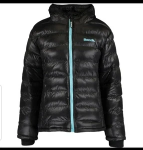New Ladies BENCH Lara Black Puffer Jacket blue zip & logo Coat SizeS UK10 rp£99 - Picture 1 of 8