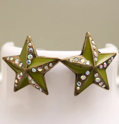 Betsey Johnson earrings western stars goldtone w/ AB crystal accents studs - Image 1 of 4