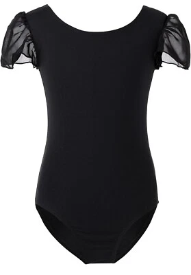 BEZONIER Bezioner Ballet Leotard for Girls | Puff Sleeve | Black | Large Size| Dance