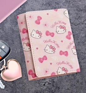 Hello Kitty Pink AOP Tri-fold Wallet Faux Leather Flowers & Bow Card Coin Wallet - Picture 1 of 14