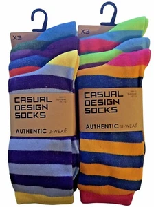 Calcetines deportivos de diseño a rayas coloridos de diseñador Fresh Feel para hombre surtidos Reino Unido 6-11 - Imagen 1 de 7