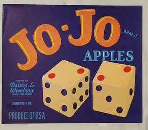 Label Jo Jo Apples Wenatchee Washington Driver Woodrow Dice Gambling Casino - Picture 1 of 1