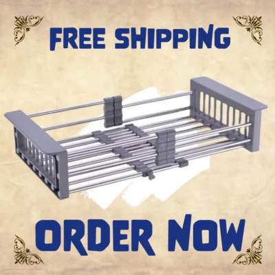 Estante retráctil sobre fregadero para platos, verduras, frutas, estante de acero inoxidable Foto 1 de 4