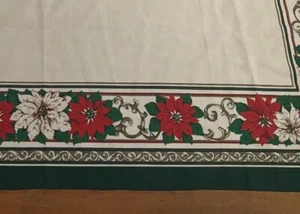 Christmas Poinsettia Red White Green Flower tablecloth approx 105” x 62” (M) - Picture 1 of 3