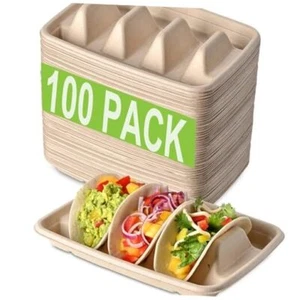 100 Pack Large Disposable Taco Party Plates, Paper Taco Holder Plates 100Pcs - Picture 1 of 7