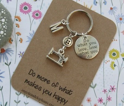 ANGELS & ELEPHANTS Sewing Keyring, Personalised Sewing Machine Keychain, Craft Gift, Christmas
