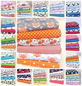 POLY COTTON FABRIC BUNDLES FAT QUARTERS SQUARES CHILDRENS CRAFTS SEWING MATERIAL - Picture 1 of 38