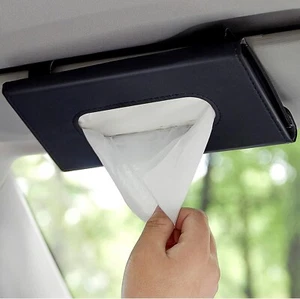 Car Tissue Holder PU Leather – Hanging Napkin Box for Auto Interior (Black) - Picture 1 of 7