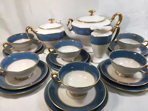 (21) 1906-1930 Rare Blue LENOX Footed TEA/DESSERT SET -Gold Trim #046D - Picture 1 of 12