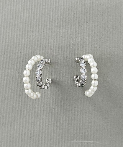 Orecchini Kate Spade Perla Doppio Huggies Perla Cristallo Tono Argento