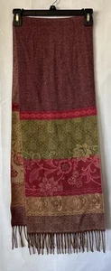 100% CASHMERE Bullion Fringe Scarf Multicolored Soft Casual 64”x 11.75” - Picture 1 of 6