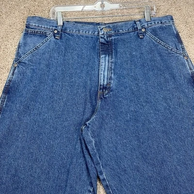 Wrangler Carpenter 牛仔裤男式 38x32 蓝色牛仔科技口袋工装裤新品 — 第 1/4 张图片