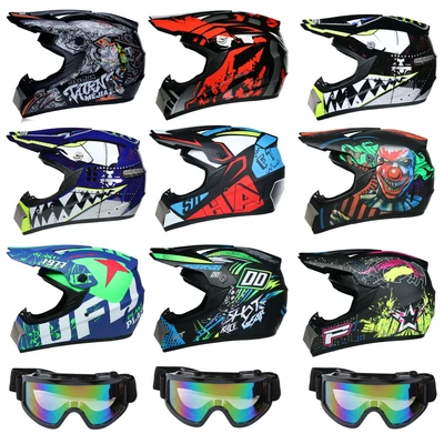 Kids & Adults Motorcycle Cross & BMX Helmet - with Goggles & Gloves - Image 1 of 2