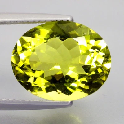 6.72 Ct World Class (14 x 11 mm) 100% Natural Oval Cut Green Gold Lemon Quartz — 第 1/4 张图片