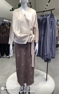 ZARA BNWT 2025. MINK GREY MARL EMBROIDERED LINEN BLEND SKIRT. 6895/270/803 - Picture 1 of 9