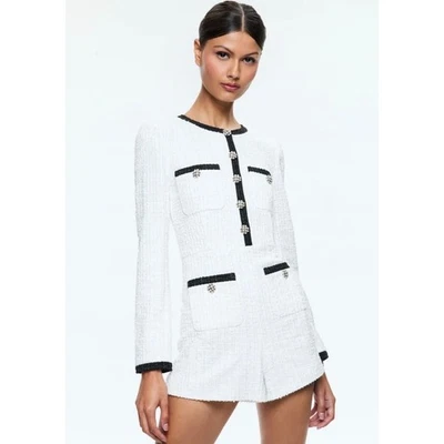 Mameluco Alice + Olivia Shiloh Manga Larga Blanco Negro Metálico Festivo Tweed 10 Foto 1 de 4