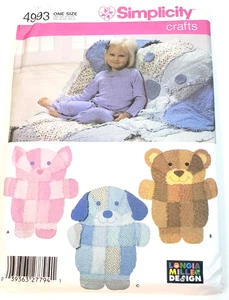 VTG Simplicity 4993 Rag Quilt Cat Bear Dog Wall Hanging Throw Sewing Pattern - Picture 1 of 5