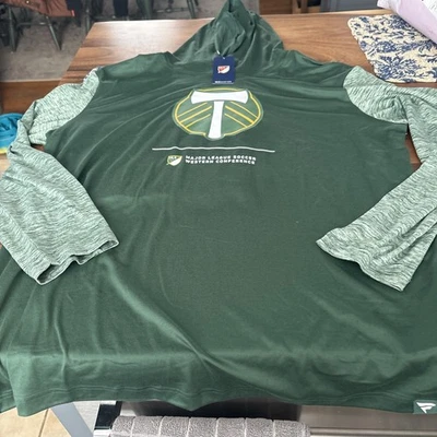 男式 MLS FANATICS PORTLAND TIMBERS L/S 连帽衬衫 2XL XXL 绿色全新带标签 — 第 1/4 张图片