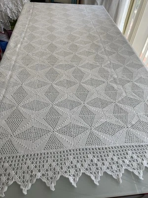 Ancien dessus de lit, vintage, au crochet fait main, coton blanc7224V9 - Photo 1/4