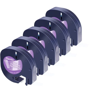 12mm Black on Clear 16952 Plastic Label Tape For DYMO LetraTag LT100H 100T 5PK - Picture 1 of 11