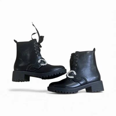 全新带盒 C. Wonder Chunky Lug 鞋底黑色骑行靴闪亮扣 US 8 — 第 1/4 张图片