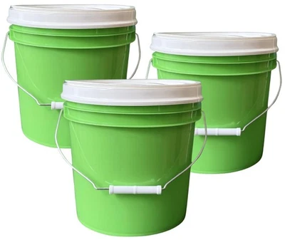 HOUSE NATURALS 2 Gallon Food Grade - BPA Free Made in USA Buckets Lime , screw on lid-3 pack