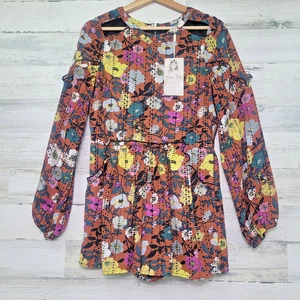 Truly Me by Sara Sara Girls 16 Romper Rust Floral Ruffle Long Sleeve Pockets NWT - Picture 1 of 17
