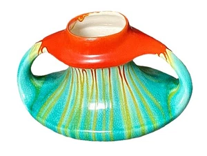Rare MCM ART DECO Ceramic Turquoise Orange Yellow Drip Glaze Vase Belgium - Picture 1 of 10