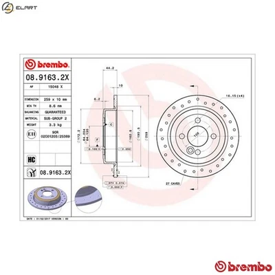 2x BRAKE DISC 08.9163.2X FOR MINI CLUBMAN W17 D14 /1ND 1.4L N12 B14 A 1.4L 4cyl - Image 1 of 4