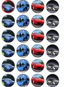 24 X VORGESCHNITTENE SPORTWAGEN MIX PARTY / GEBURTSTAG OBLATEN PAPIER CUP CAKE TOPPER - Bild 1 von 1