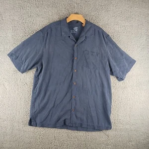 Camisa Tommy Bahama Seda Abotonada Grande Manga Corta Estampado Hoja Azul Informal - Imagen 1 de 12