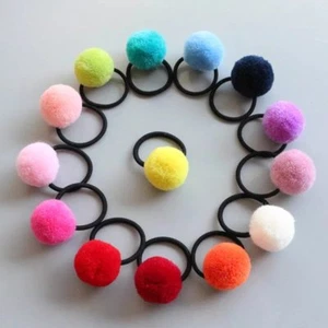 16Pcs (8 Pairs) Girl Kids Pom Balls Elastic Hair Ties Ponytail Holder Hair Band - Picture 1 of 6