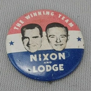 Botón de campaña vintage 1976 reproducción de Nixon & Lodge ""The Winning Team - Imagen 1 de 4