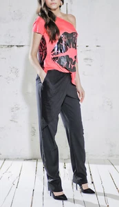 Koralline pantaloni donna cavallo basso elegante pantalone sigaretta aderente - Picture 1 of 1