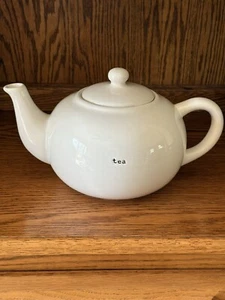 POTTERY BARN Coffee House LARGE White 10 Cup Tea Pot “tea” In Small Letters NICE - Picture 1 of 15
