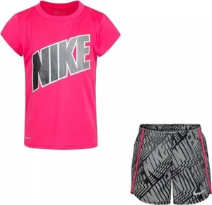 Nike Girl`s Graphic Print T Shirt & Shorts 2 Piece Set - Picture 1 of 1
