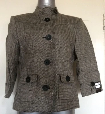 NEXT, SIZE 16, GREY/BLACK TAILORED BLAZER/JACKET, BNWT, RRP £65, 70% LINEN - Image 1 of 3