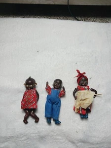 3 Vintage composition black dolls house dolls Jointed Ceramic See Description - Picture 1 of 13